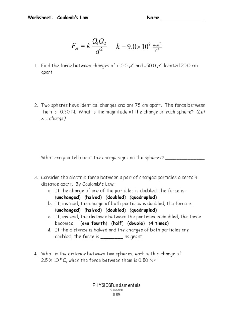 Coulombslawwkst Pdf
