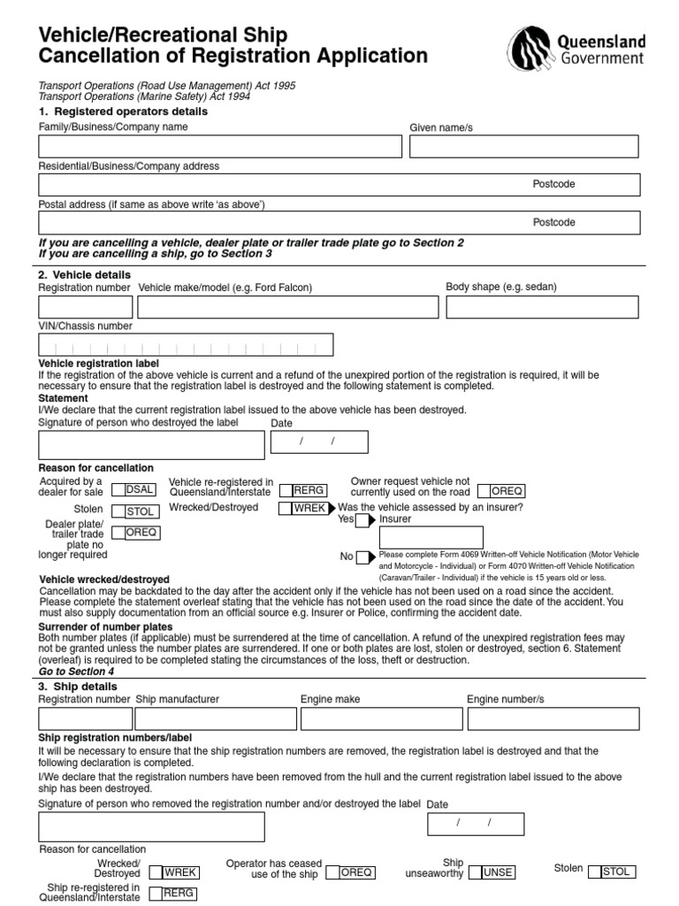 F3517 Vehicle Registration Cancellation Form | PDF | Vehicle ...