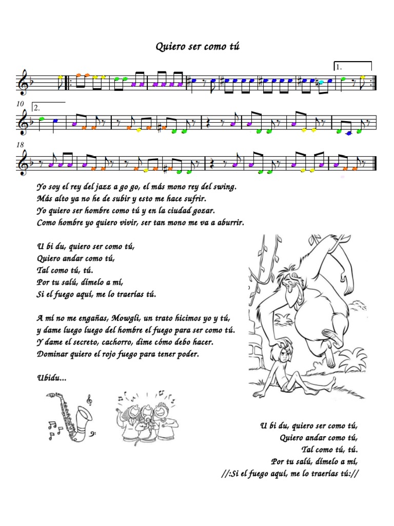 Quiero Ser Como Tu Libro De La Selva Melodia En Colores