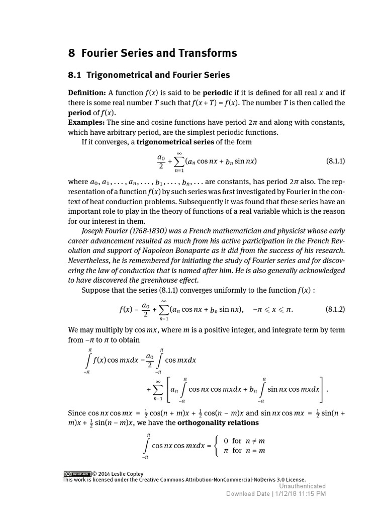 8 Fourier Series And Transforms Series Mathematics Fourier Series