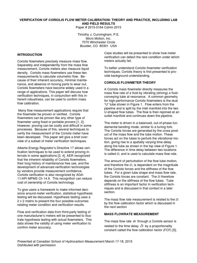 Verification of Coriolis Flow Meter Calibration 2015 0164 en 66688 PDF ...