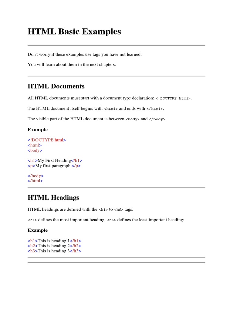 HTML Basic Examples | PDF | Hyperlink | Html Element