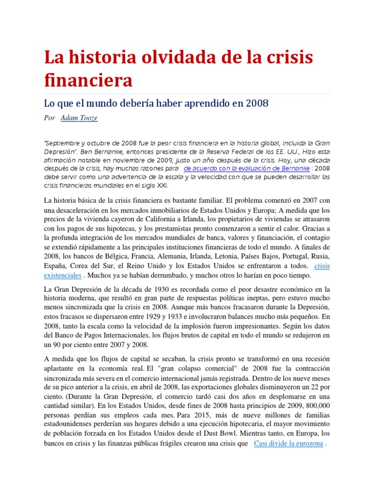 Historia olvidada de la crisis 2008 | PDF | Crisis financiera de 2007 ...