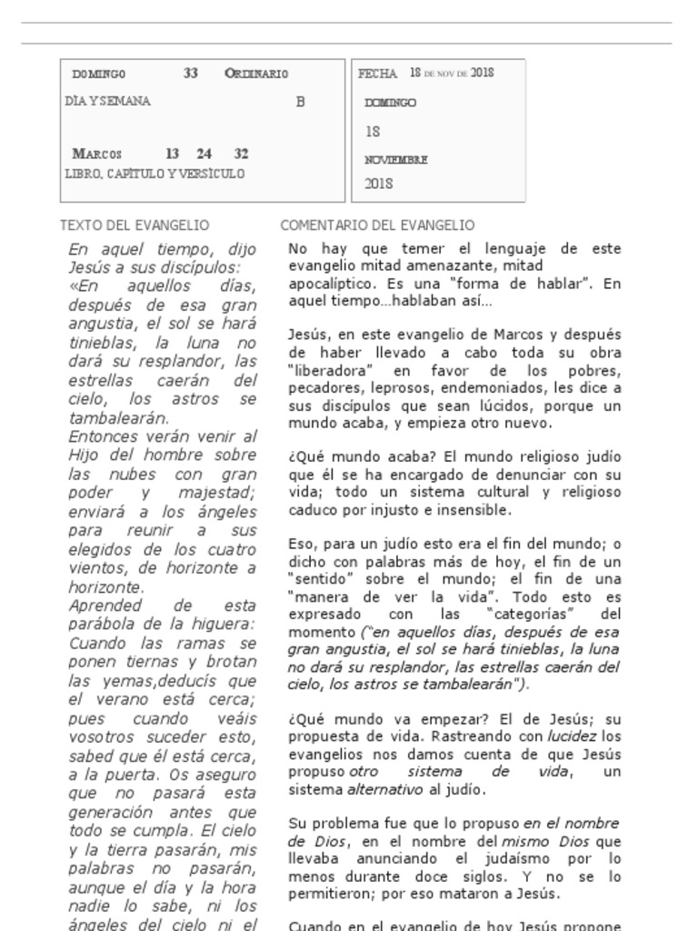 Comentario Evangelio Domingo 33b Parábolas De Jesús - 