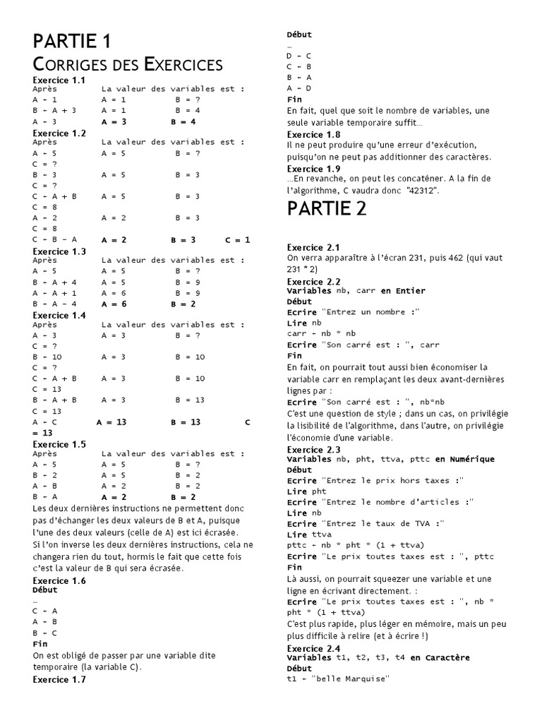 Correction des exercices de programmation | PDF | Notation | Nombre