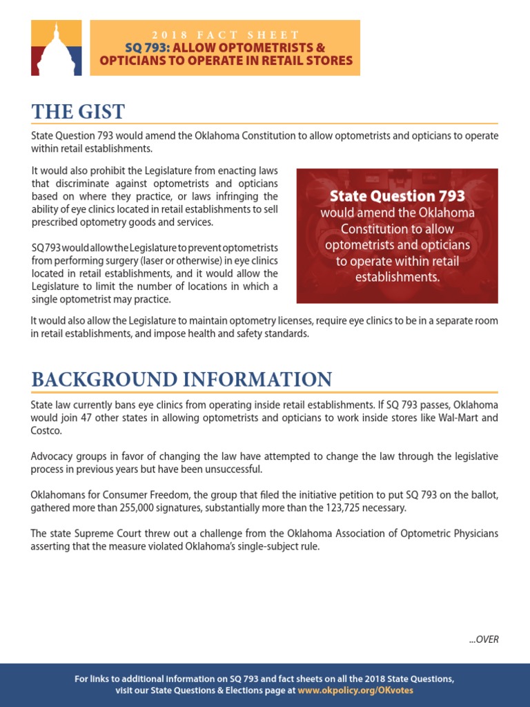SQ 793: Retail Optometry in Oklahoma | PDF | Optometry | U.S. State