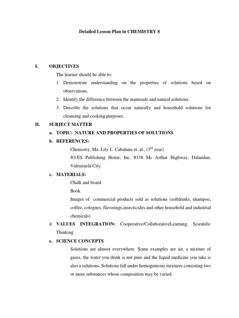 8th Grade Chemistry: Solubility Lesson Plan | PDF | Solubility | Solution