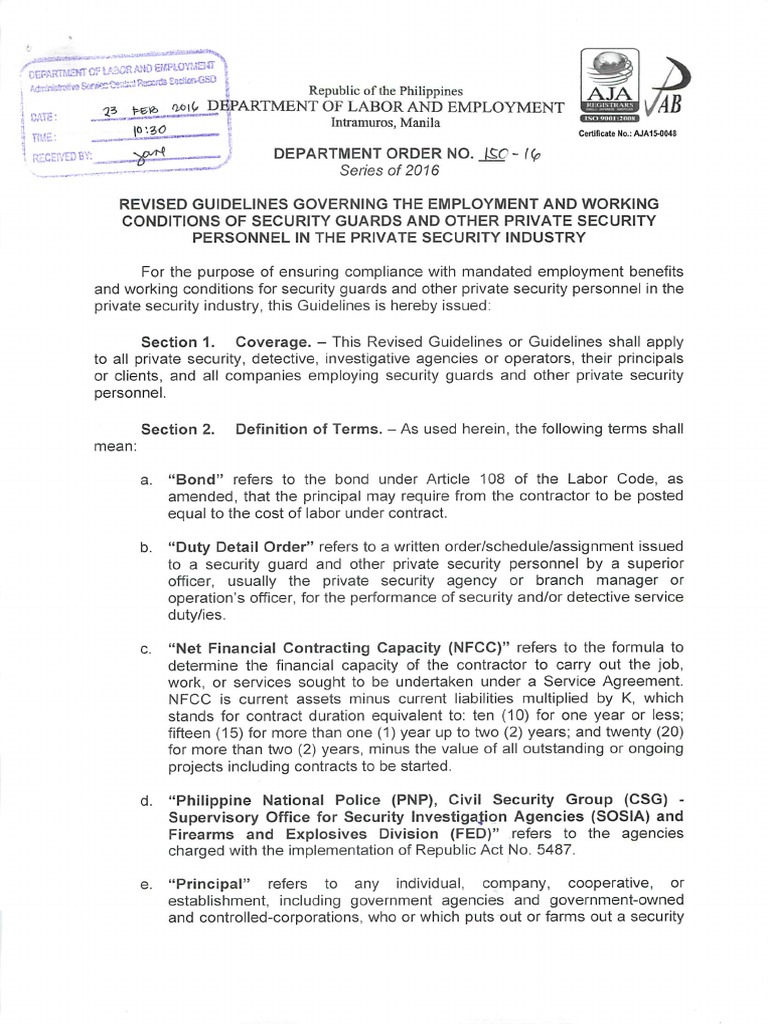 Dept Order No - 150-16-Security Guards PDF | PDF