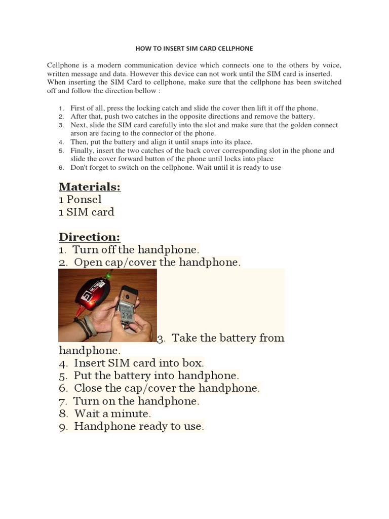 How to Insert a SIM Card in Cellphone | PDF | Subscriber Identity ...