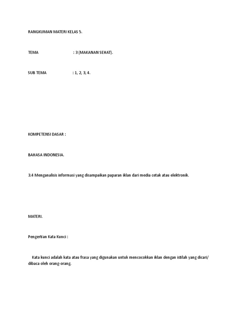 RANGKUMAN MATERI Tema 3 Kelas 5 Bahasa Indonesia Iklan