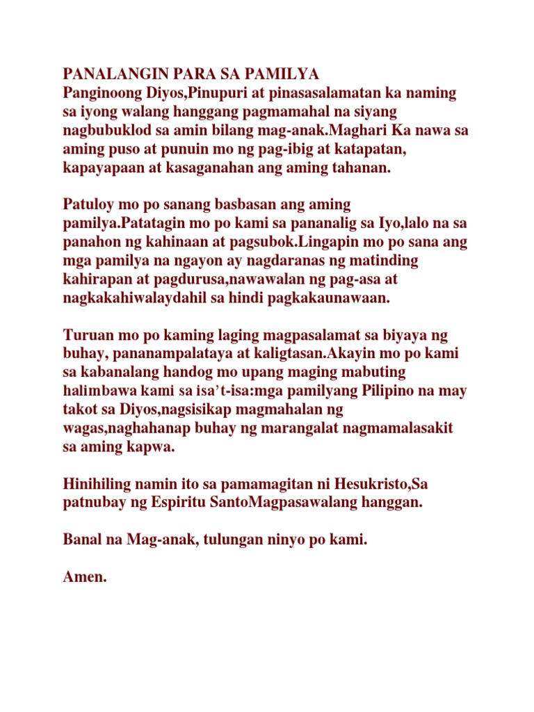Panalangin para Sa Pamilya  PDF