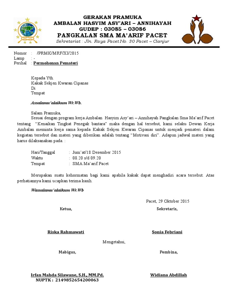 Surat Permohonan Pemateri