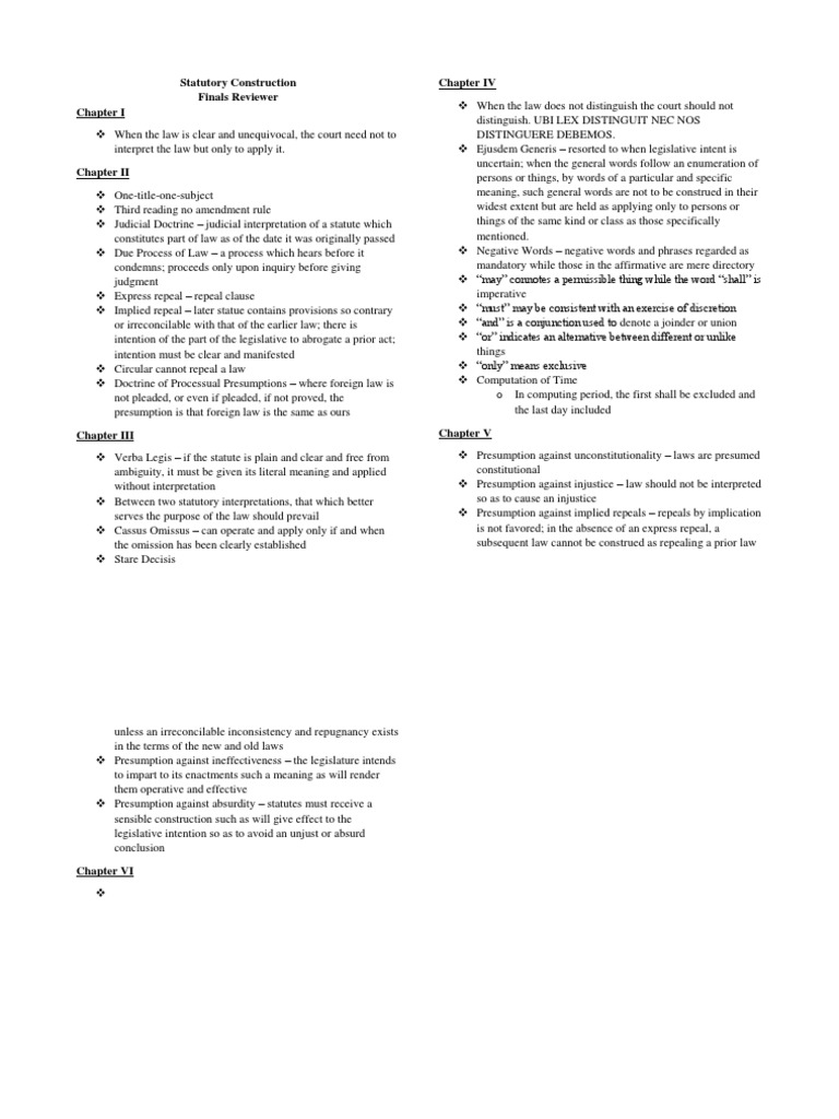 Statutory Construction Review Guide | PDF | Statutory Interpretation ...