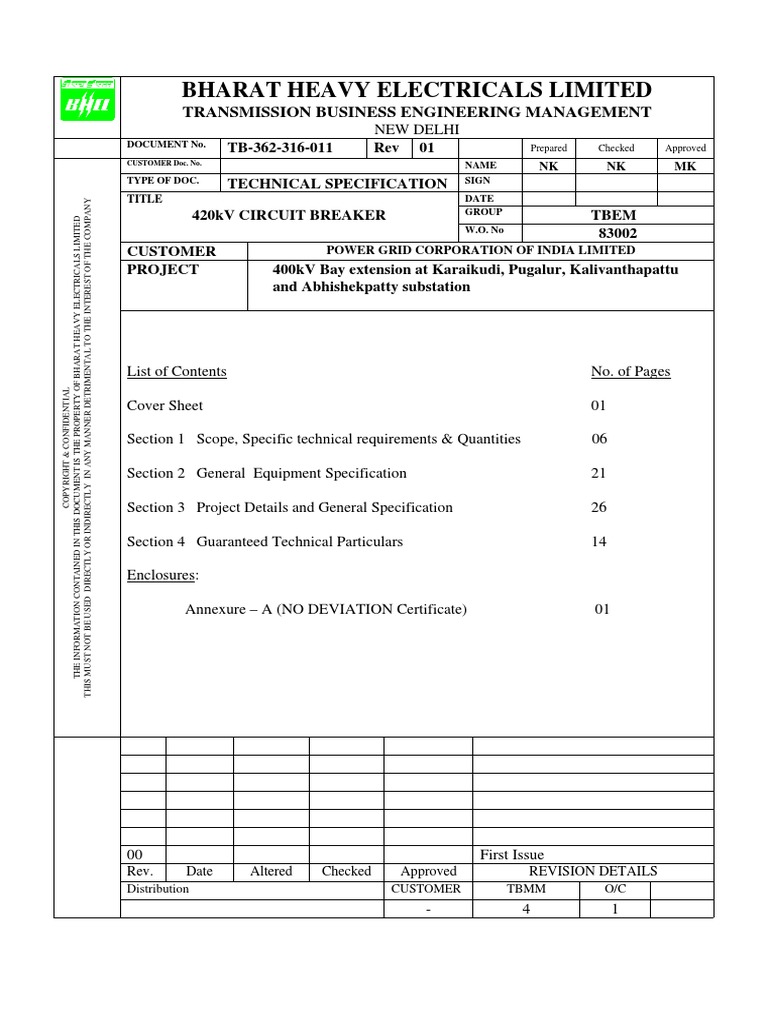 Technical Specification 34 | PDF | Electrical Substation | Switch