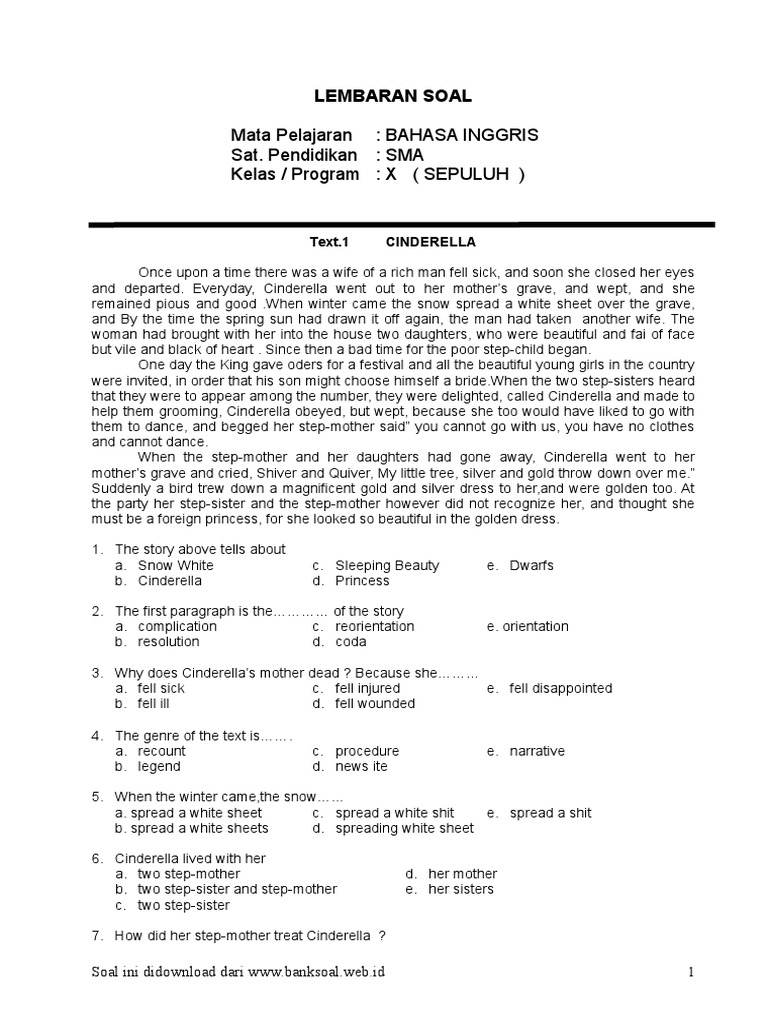 Contoh Soal Essay Narrative Text Snow White Dan Jawabannya - Guru Paud