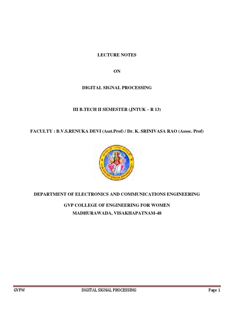 DSP Notes Unit I | PDF | Digital Signal Processing | Analogue Electronics