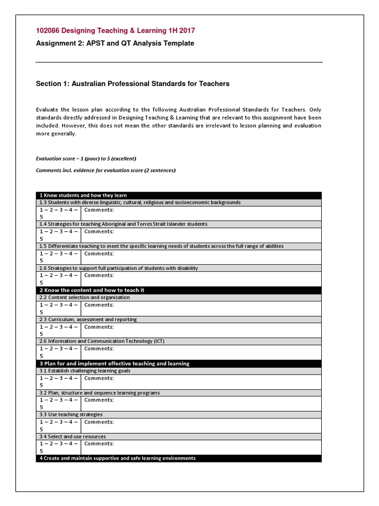 APST and QT Analysis Template Guide | PDF | Educational Assessment ...