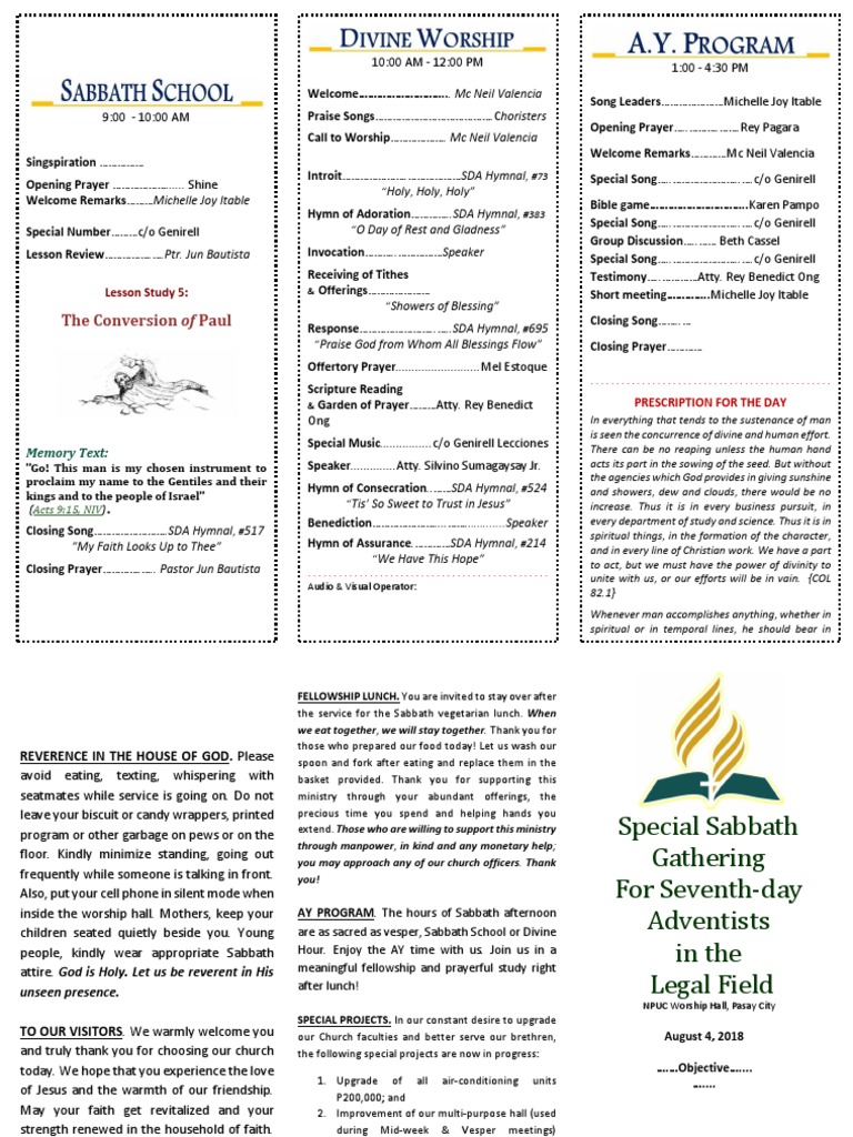 Church Program | PDF | Shabbat | Sacred