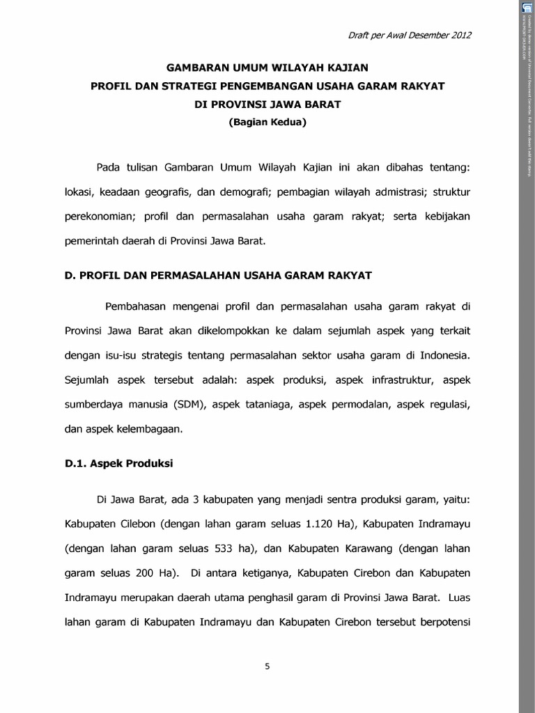 Gambaran Umum Profil Strategi Pengembangan Usaha Garam