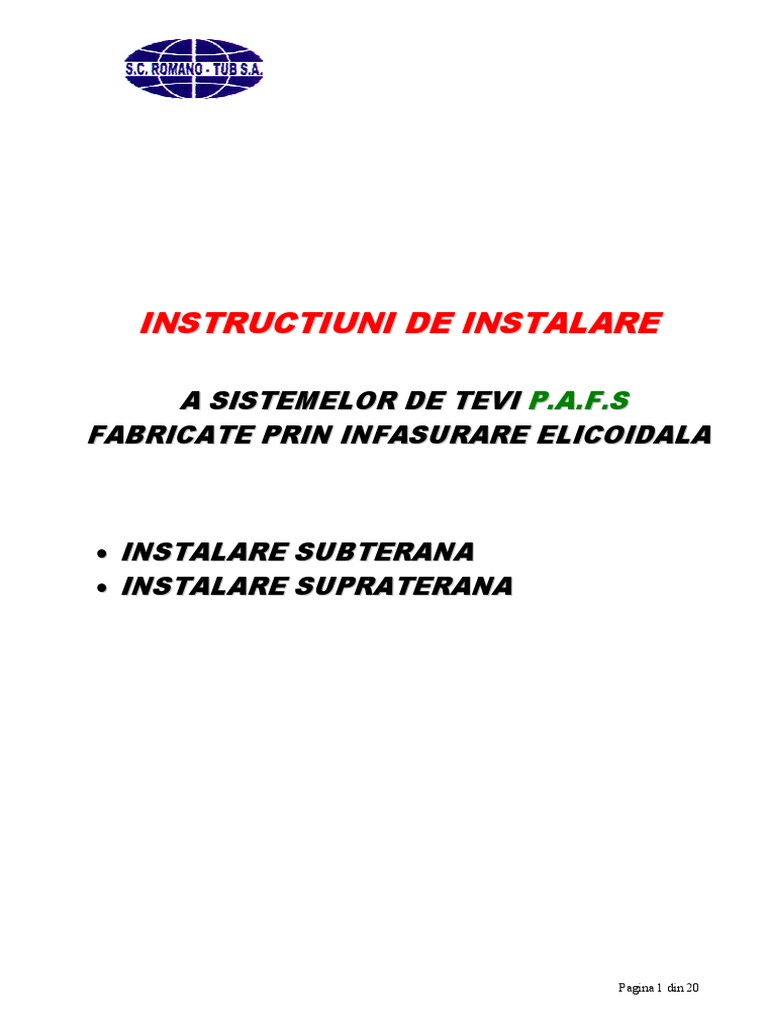 Instructiuni de Instalare PAFSIN PDF | PDF