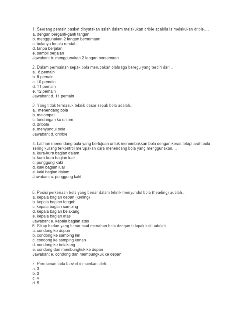 Soal Dan Jawaban Bola Basket Kelas 12 Kumpulan Contoh