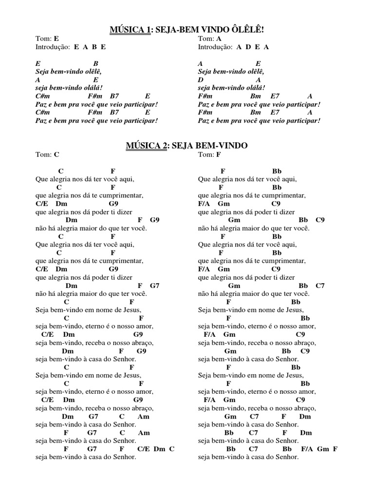 Canto De Acolhida Seja Bem Vindo Cantos De Acolhida Amor Oracao