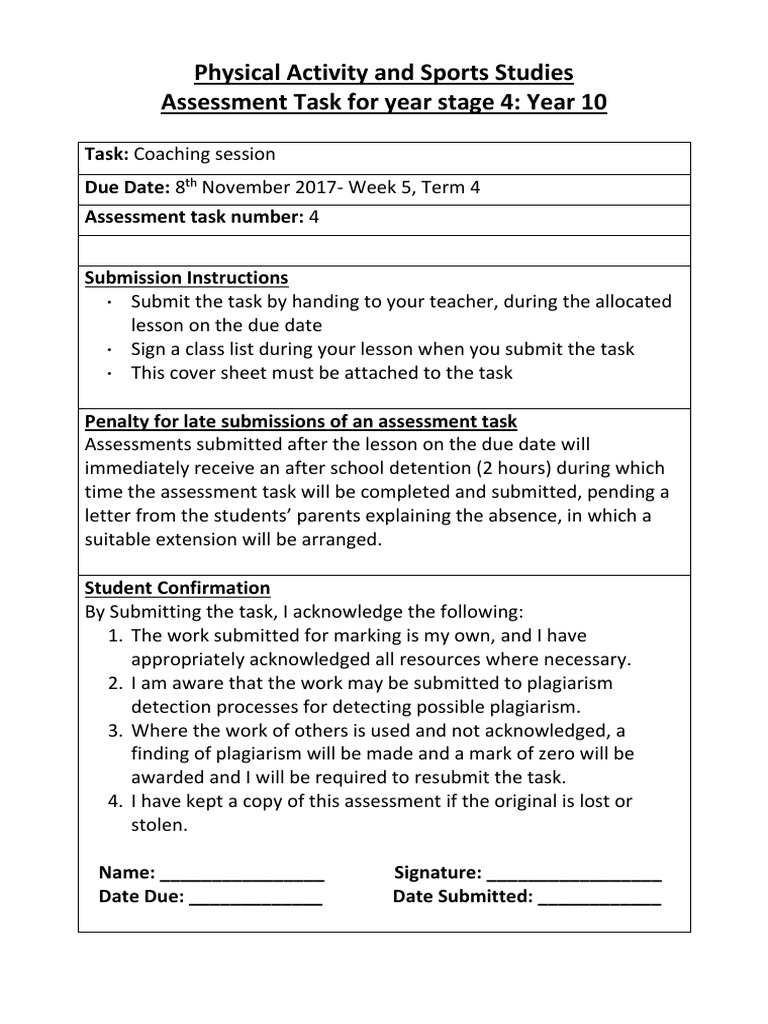 Year 10 Sports Coaching Task | PDF | Sports | Plagiarism