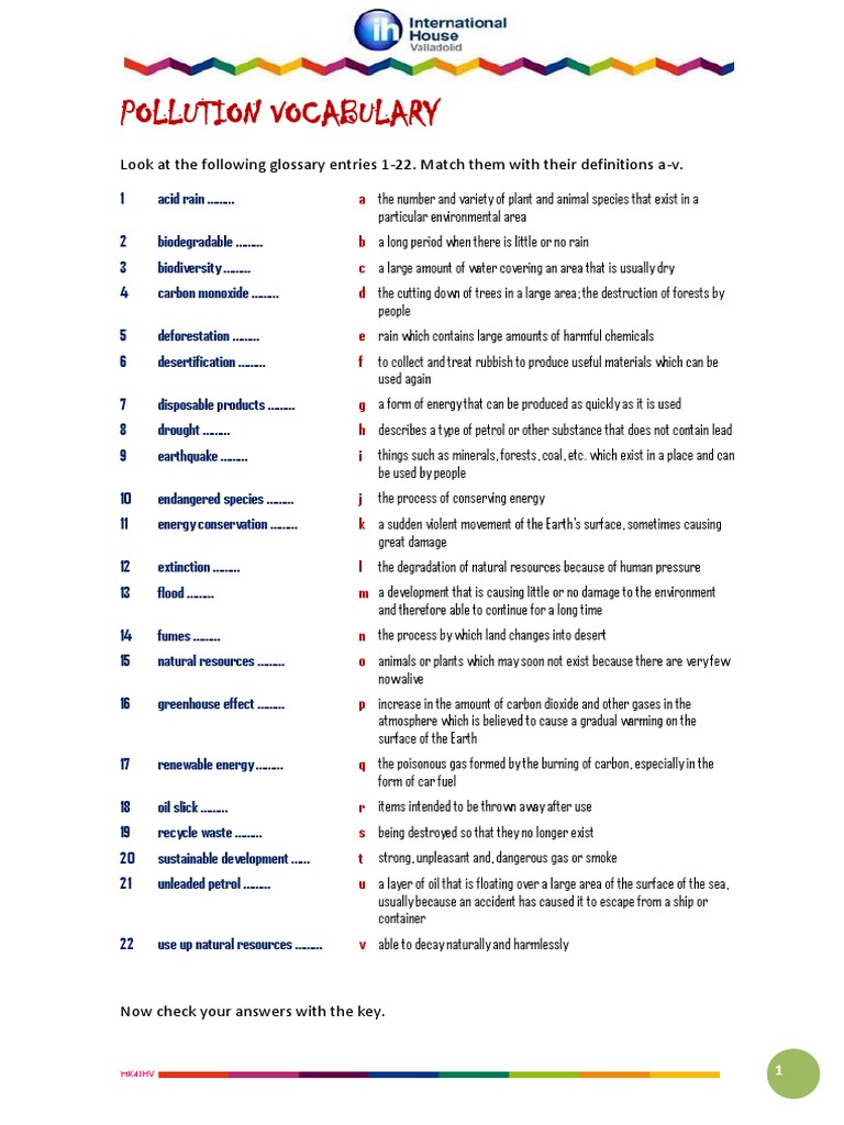 C1 Vocabulary Reading Pollution Air Pollution Deforestation