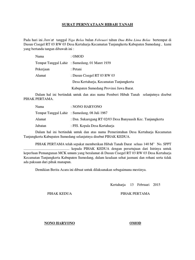 Berita Acara Hibah Tanah Pdf