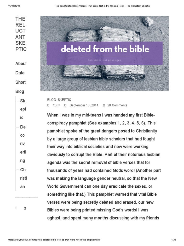 Top Ten Deleted Bible Verses That Were Not in The Original Text The Reluctant Skeptic PDF