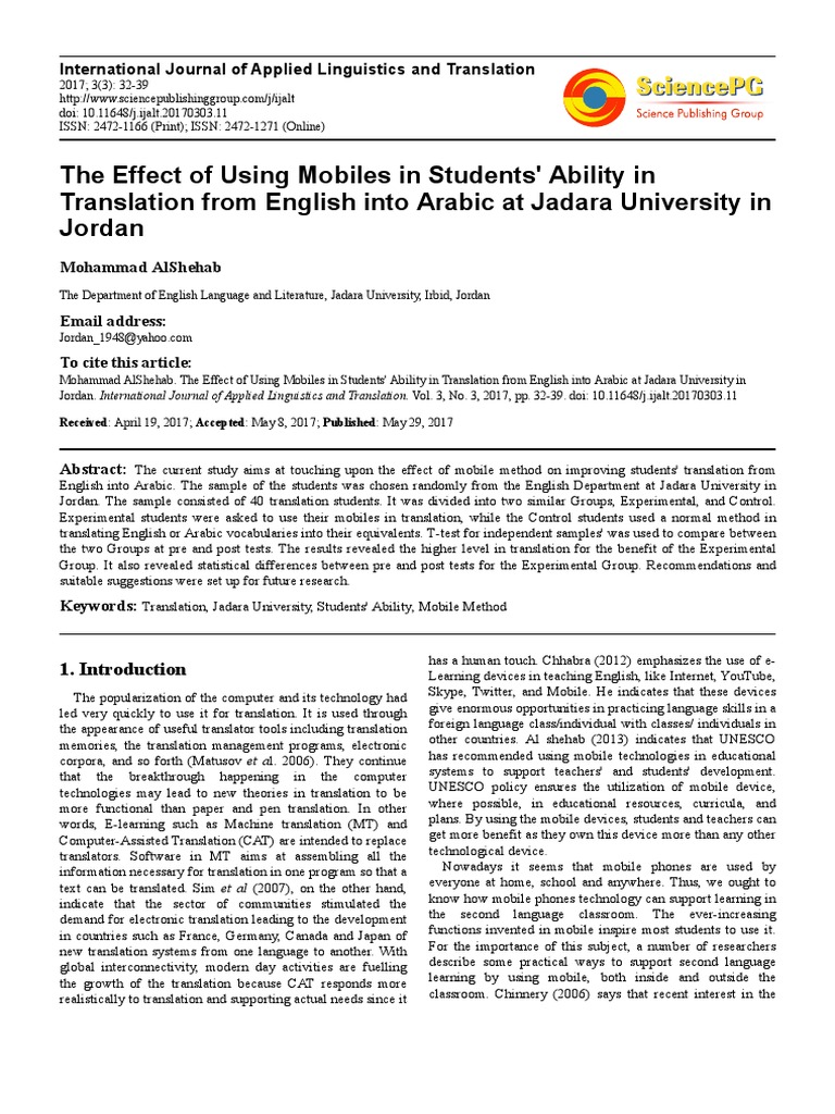 Mobile Impact on Translation Skills | PDF | Text Messaging ...