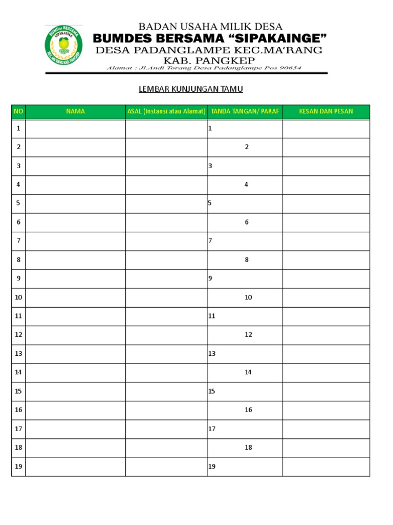 Format Buku Tamu Desa Cara Golden