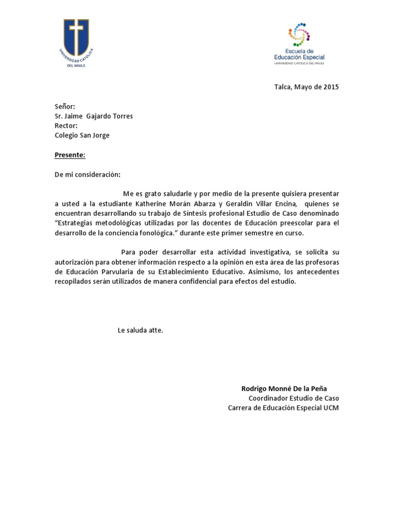 Carta De Presentacion A Colegio Catolico Gambaran