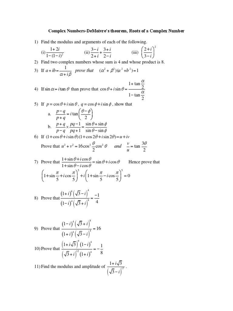 I I I I I I: Complex Numbers-Demoivre'S Theorem, Roots of A Complex ...