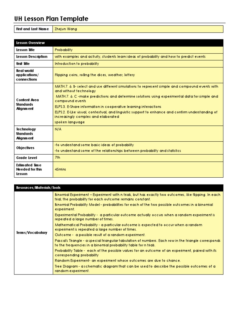 7th Grade Probability Lesson Plan | PDF | Randomness | Probability