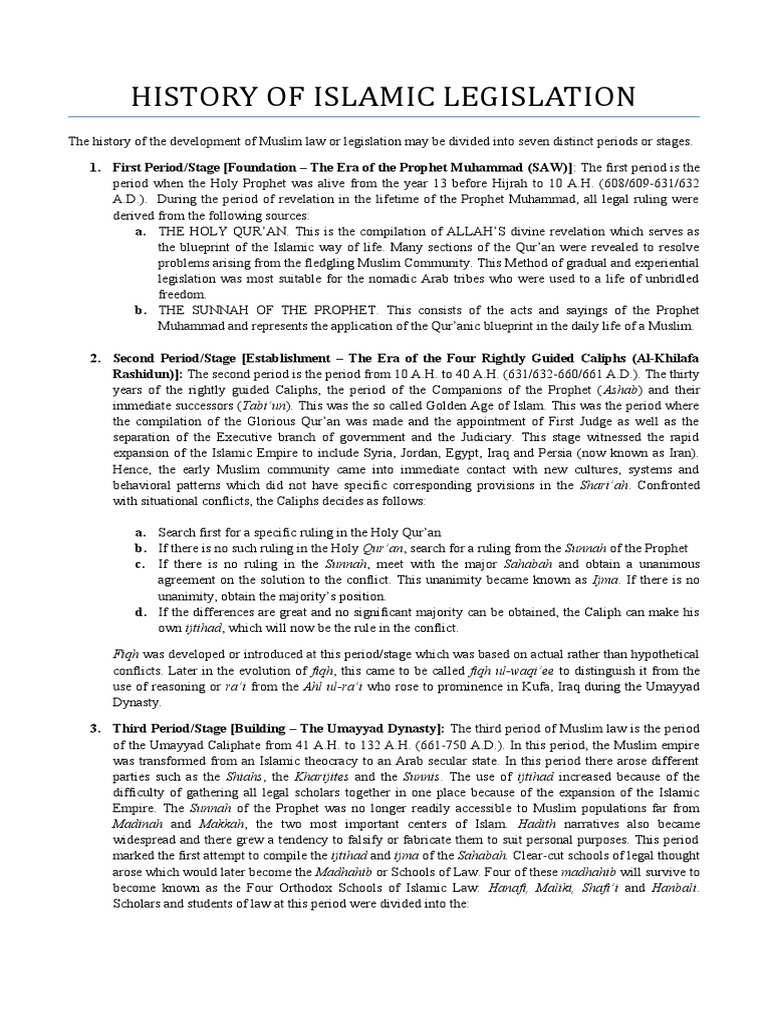 Evolution of Islamic Legislation History | PDF | Sharia | Hadith