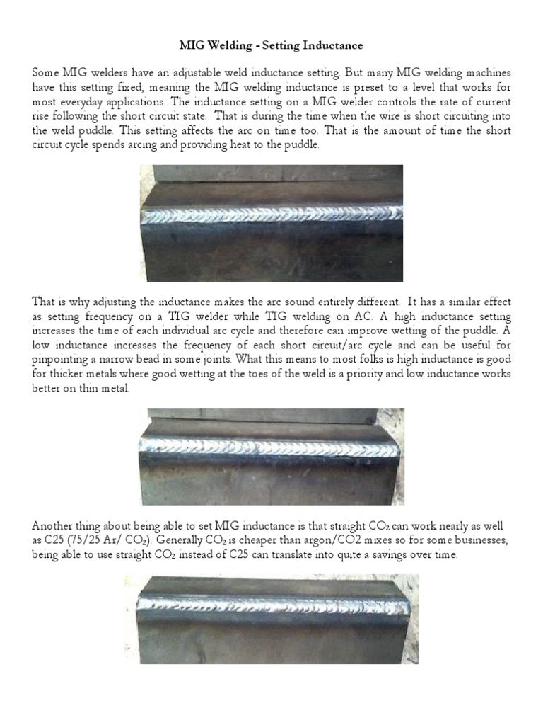 Mig Welding Setting Inductance PDF Inductance Electric Current