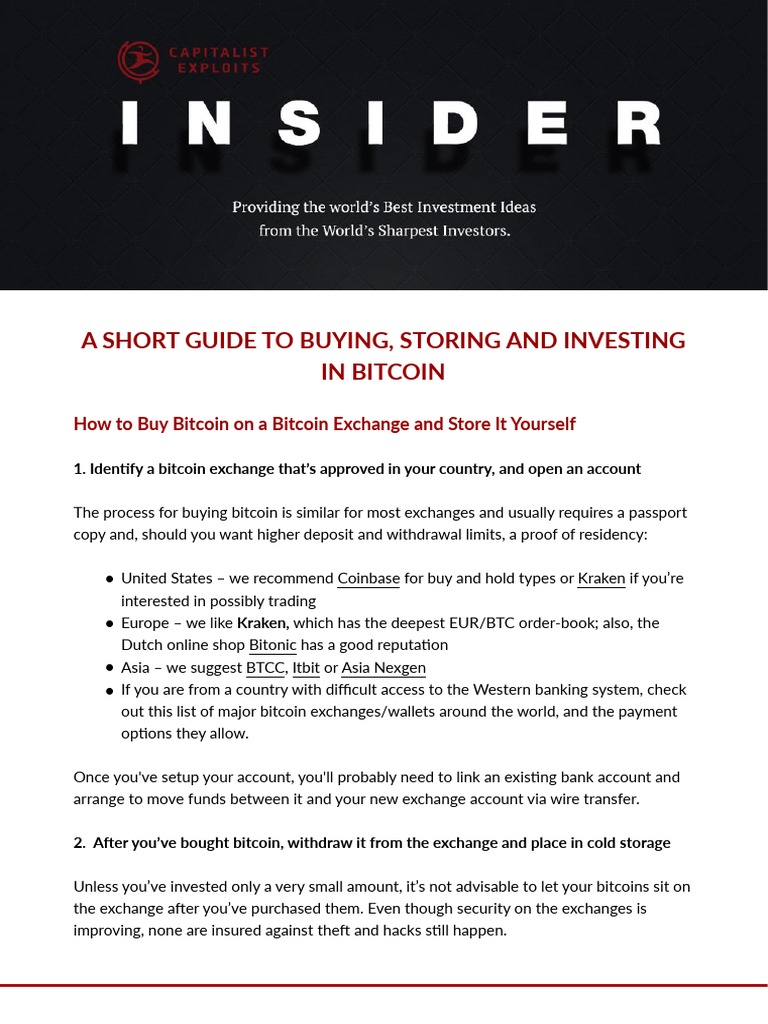 A Short Guide To Buying, Storing and Investing in Bitcoin | PDF | Bitcoin |  Service Industries