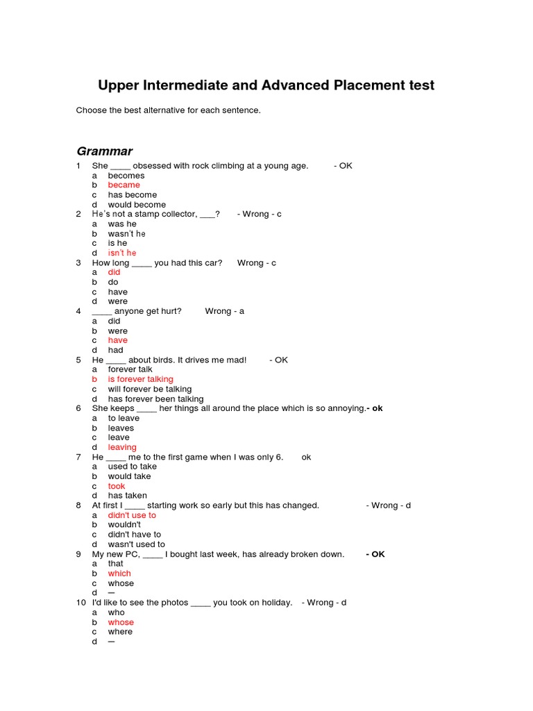 Upper Int Placement Test | PDF | Brazil