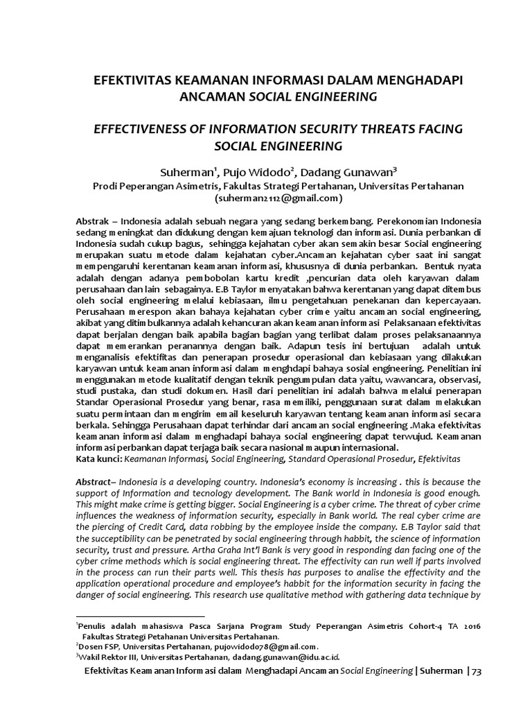 Efektivitas Keamanan Informasi Dalam Menghadapi Ancaman Social