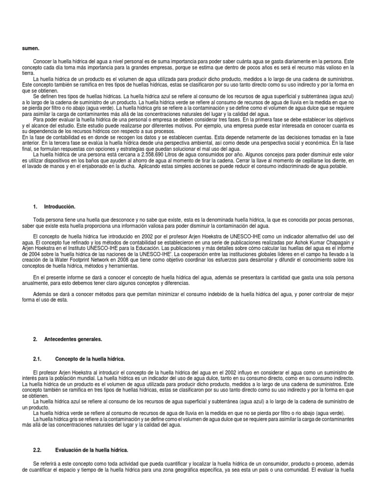 Tipos y Evaluación de la Huella Hídrica | PDF | Agua | Entorno natural