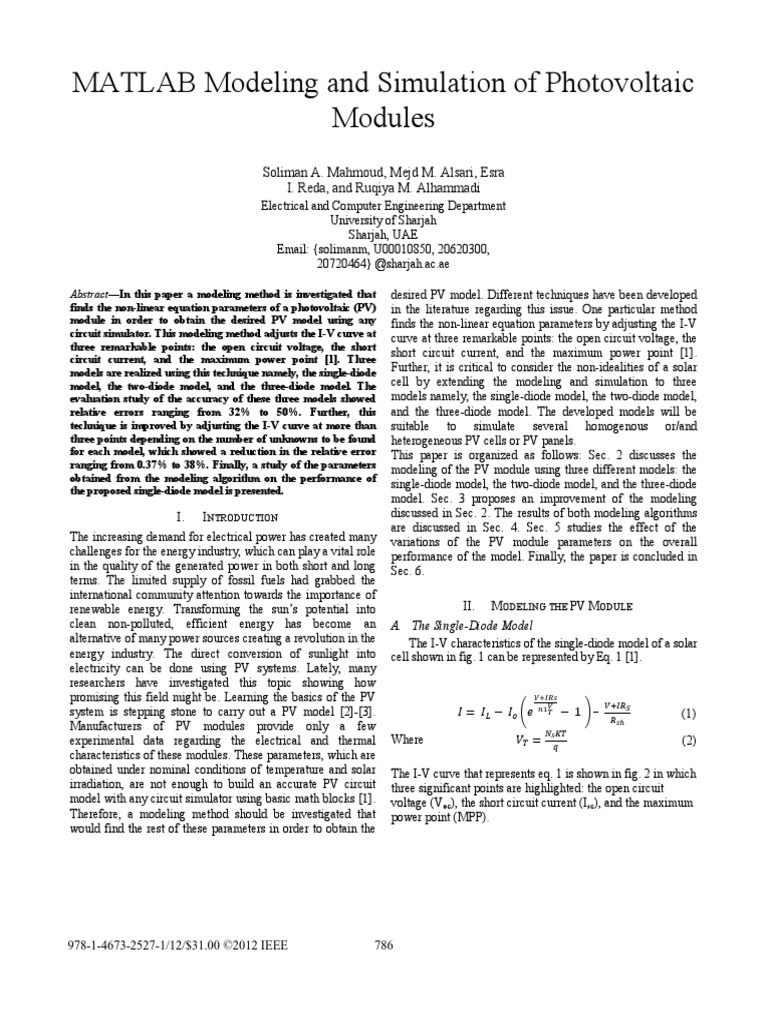 MATLAB Modeling and Simulation of Photovoltaic | PDF | Photovoltaics ...