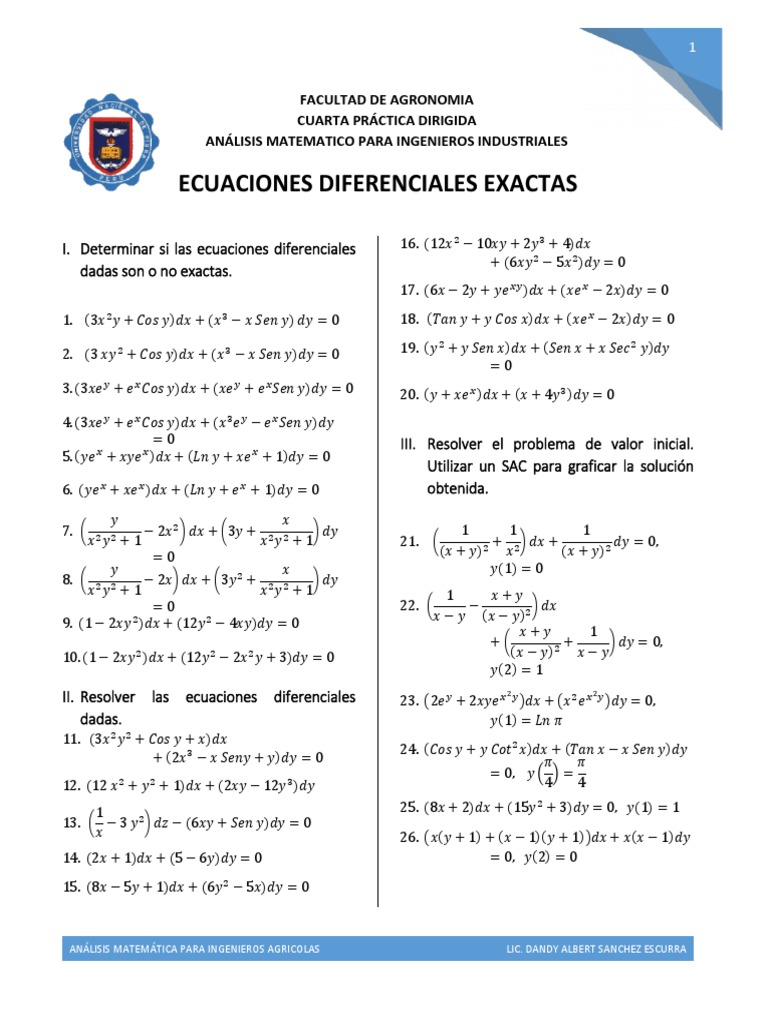 Ecuaciones Diferenciales Exactas Pdf Ecuaciones Diferenciales Ecuaciones