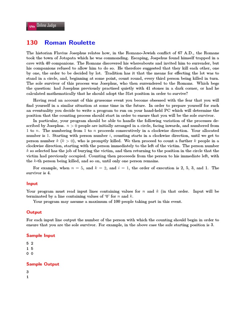 Roman Roulette | PDF | Josephus | Teaching Mathematics
