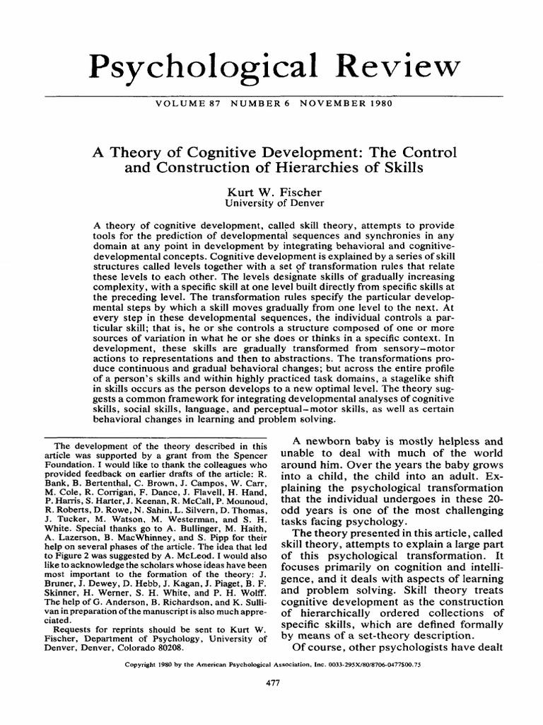 A Theory of Cognitive Development The Control and Construction of ...