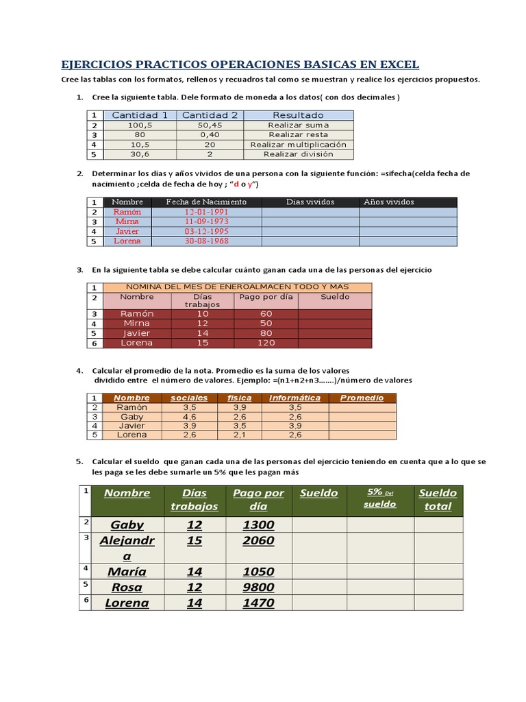 Ejercicios Practicos Operaciones Basicas | Descargar gratis PDF ...