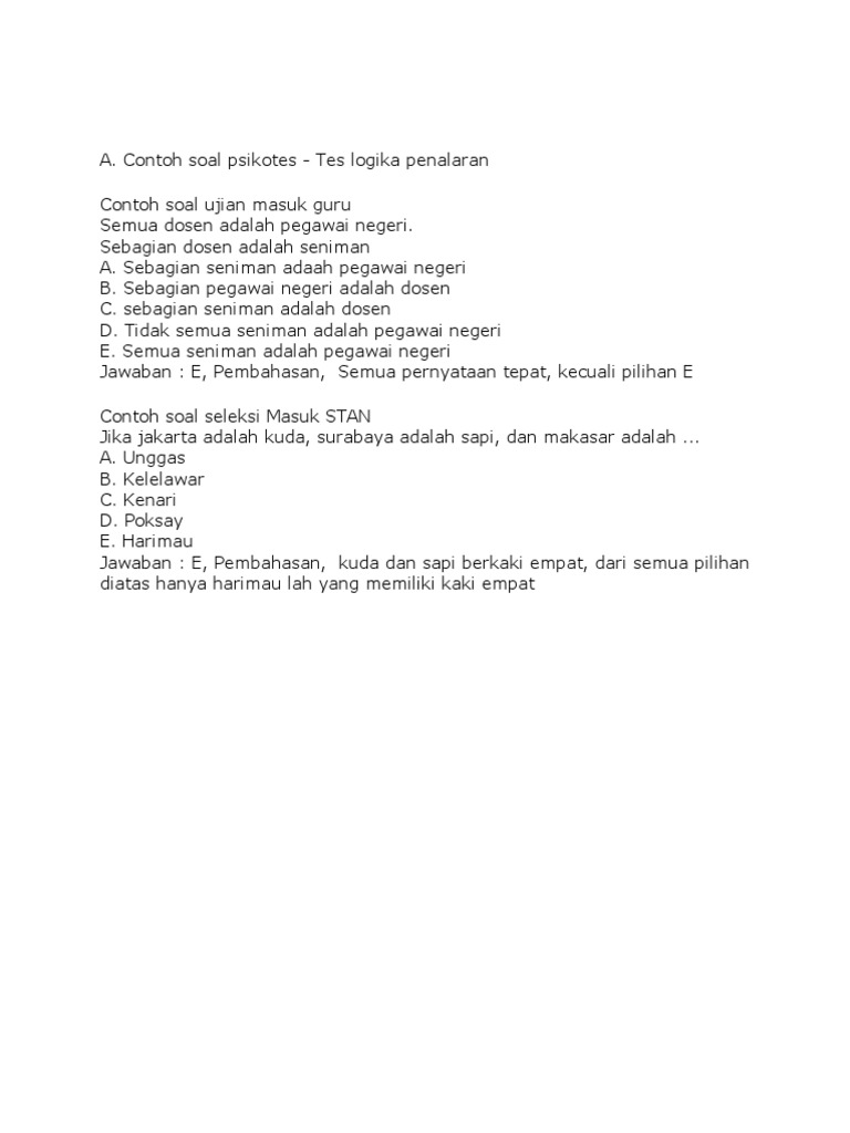 30++ Contoh Soal Psikotes Logika Penalaran - Kumpulan ...