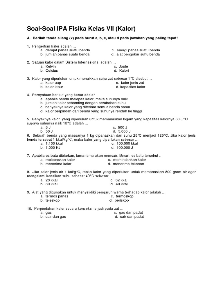 Soal Ipa Fisika Kalor Kelas 7