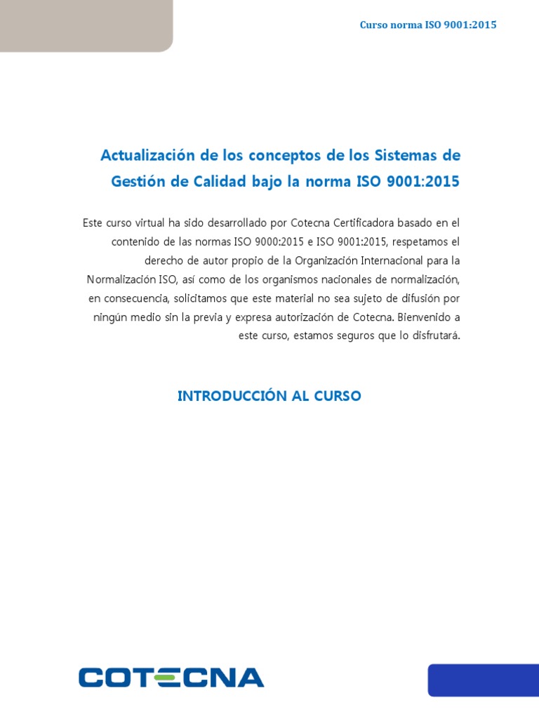 Curso ISO 9001:2015: Gestión de Calidad | PDF | Gestión de la calidad ...