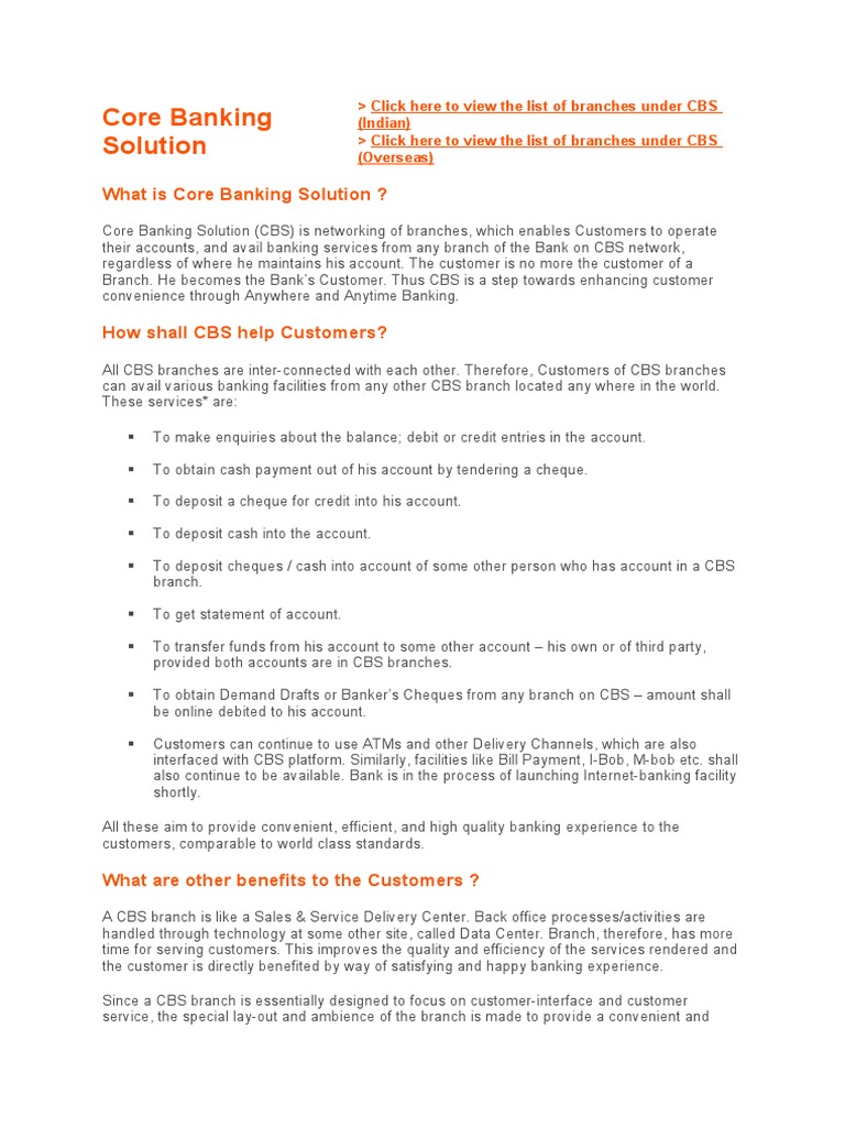 Core Banking Solution Overview | PDF | Banks | Cheque